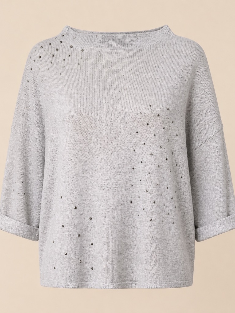Nic + Zoe Light Gray Embellished Boatneck Sweater #213